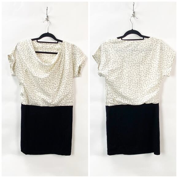 2/$30 2/$30 Ann Taylor LOFT 0 Women Cream/Black Colorblock Cowl Neck Mini Dress - Picture 1 of 8